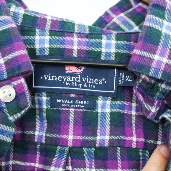 Vineyard Vines Men’s Whale Shirt Long Sleeve Buttonup- XL, Purple Plaid - Picture 6 of 6